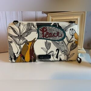 Floral /Bird Canvas Wallet with Teal & Mustard. BOHO, Festival. Sustainable